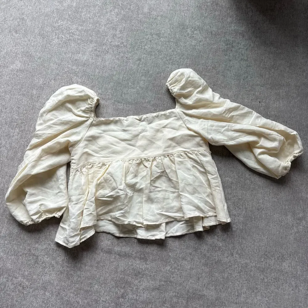 Anthropologie Cream Embroidered Blouse